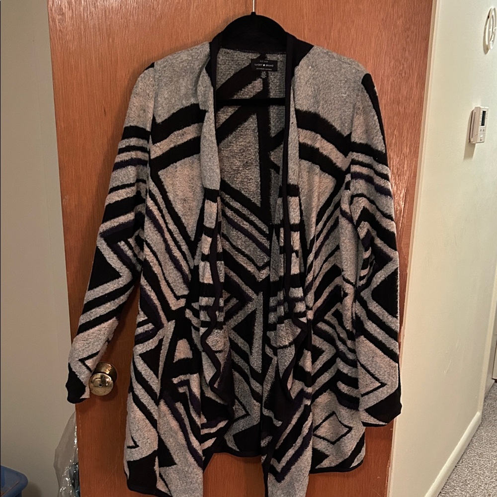 Lucky Brand Black and Gray Geometric Cardigan